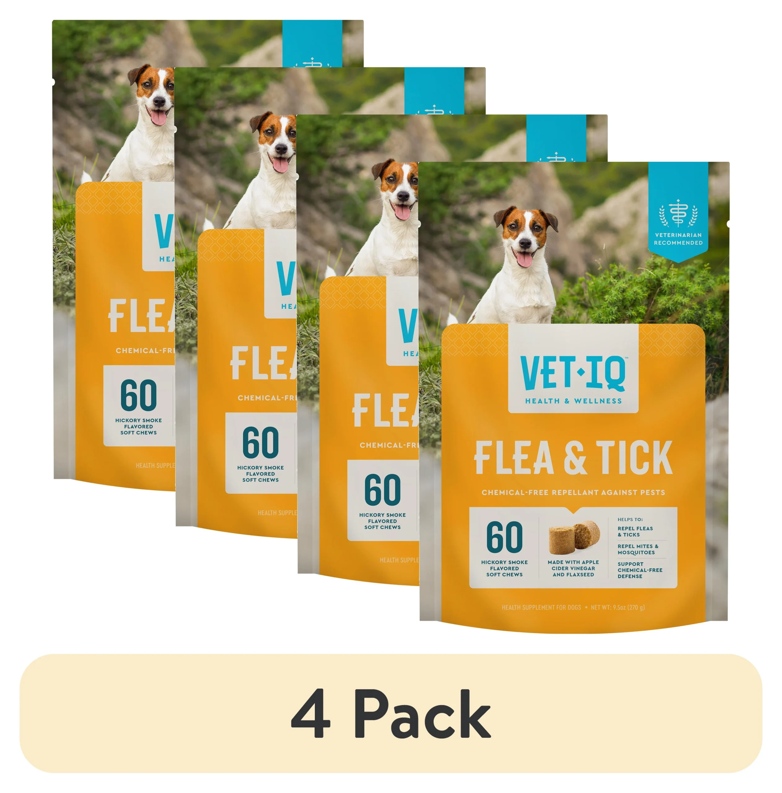 VetIQ Flea & Tick Supplement for Dogs, Hickory Smoke Flavored Chews, 60 Count