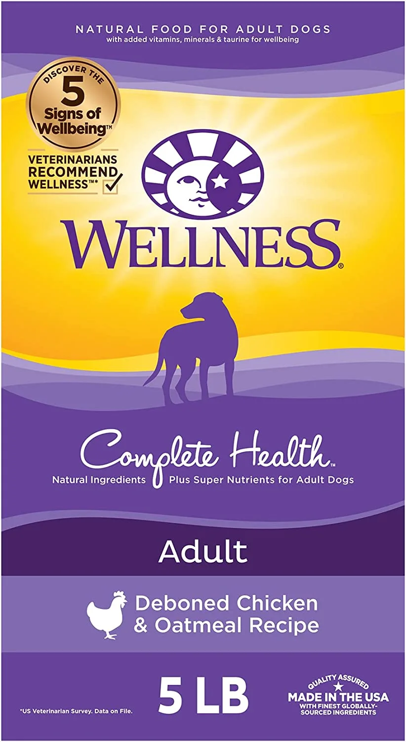 Wellness Complete Health Dry Dog Food, Wholesome Grains, Natural, Chicken & Oatmeal, (30-Pound Bag)